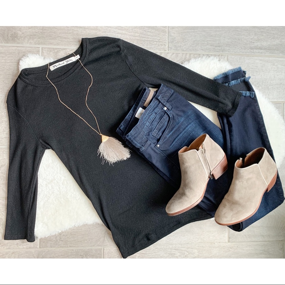 Michael Stars Shine 3/4 Sleeve Basic Band Crewneck